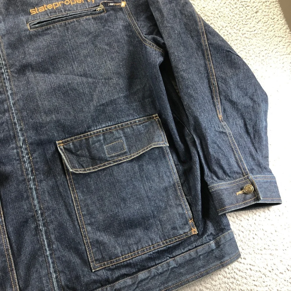 Vintage State Property Jacket Mens 2XL XXL Blue Denim Rocawear Y2K Hip Hop